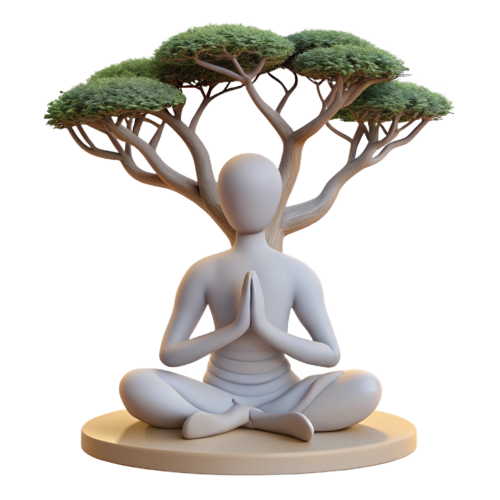magnificent minimalist Silhouette of Person Meditating Under a Tree Cutout Element authentic png