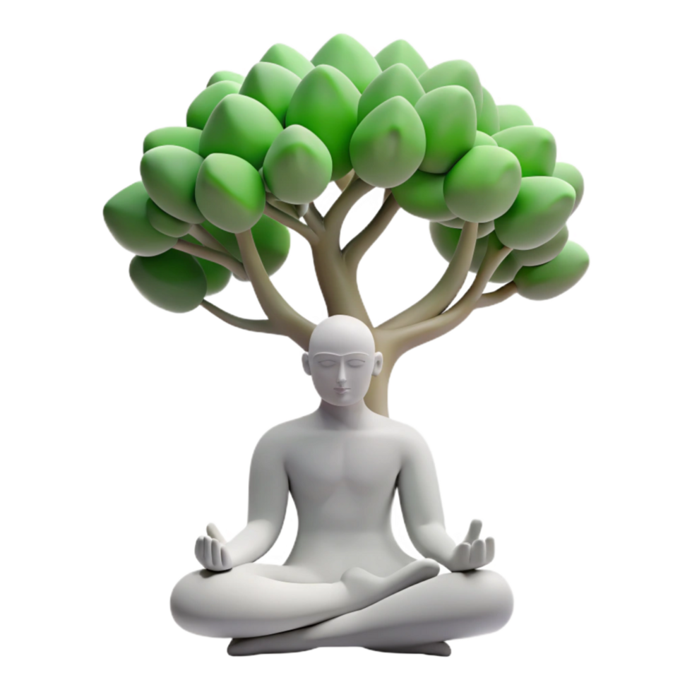 vibrant traditional Silhouette of Person Meditating Under a Tree Cutout Element png