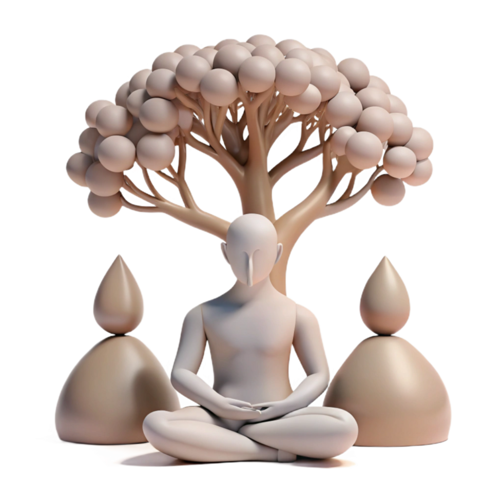 serene rustic Silhouette of Person Meditating Under a Tree Cutout Element high quality png