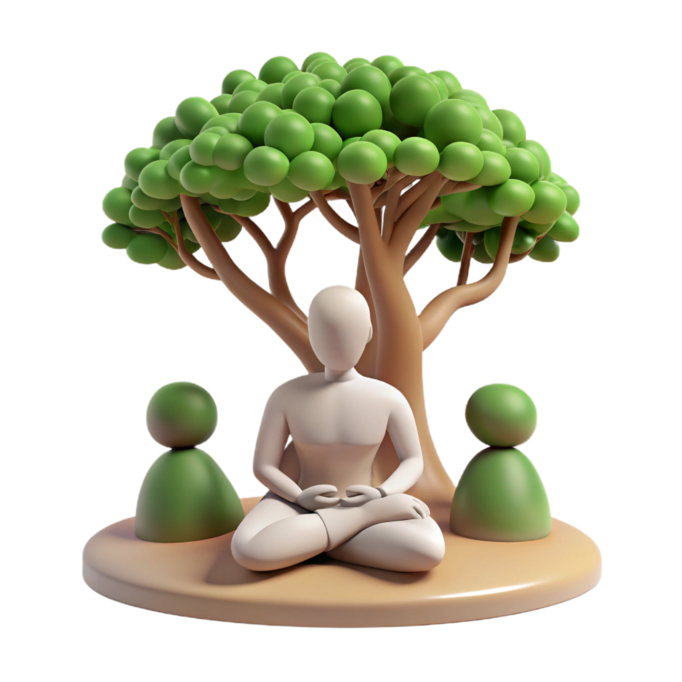 dramatic rustic Silhouette of Person Meditating Under a Tree Cutout Element detailed png