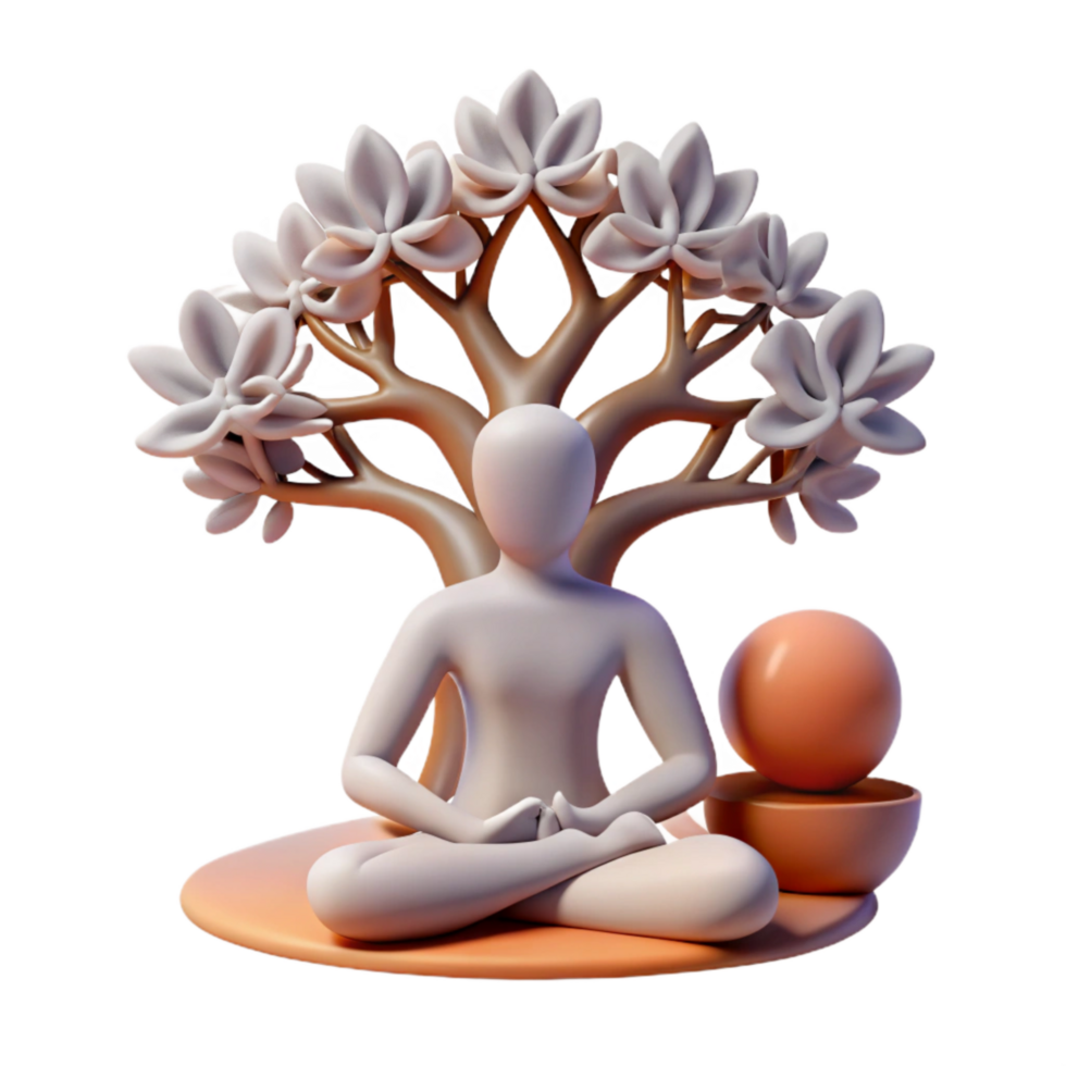 serene classic Silhouette of Person Meditating Under a Tree Cutout Element authentic png