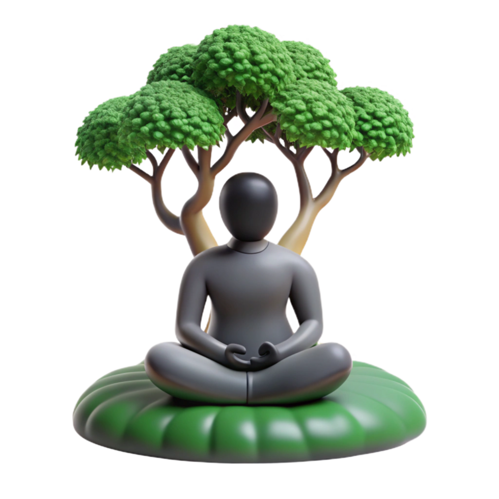 impressive creative Silhouette of Person Meditating Under a Tree Cutout Element png