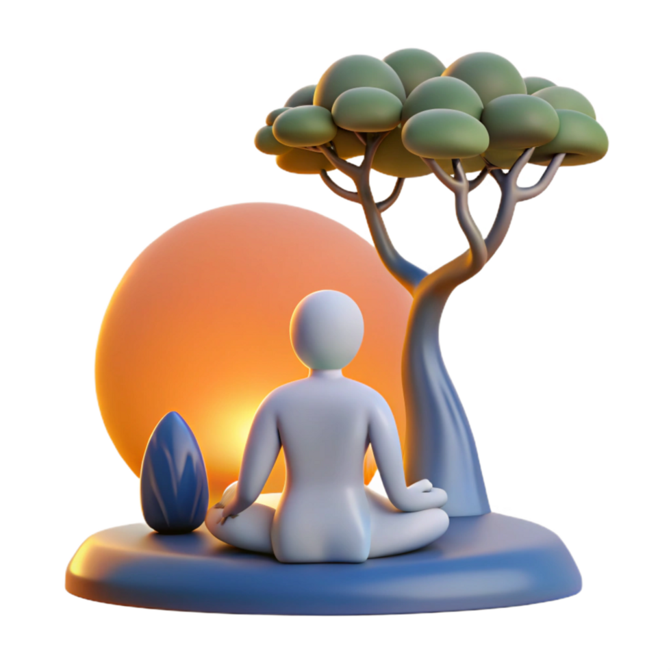 magnificent classic Silhouette of Person Meditating Under a Tree Cutout Element high resolution png