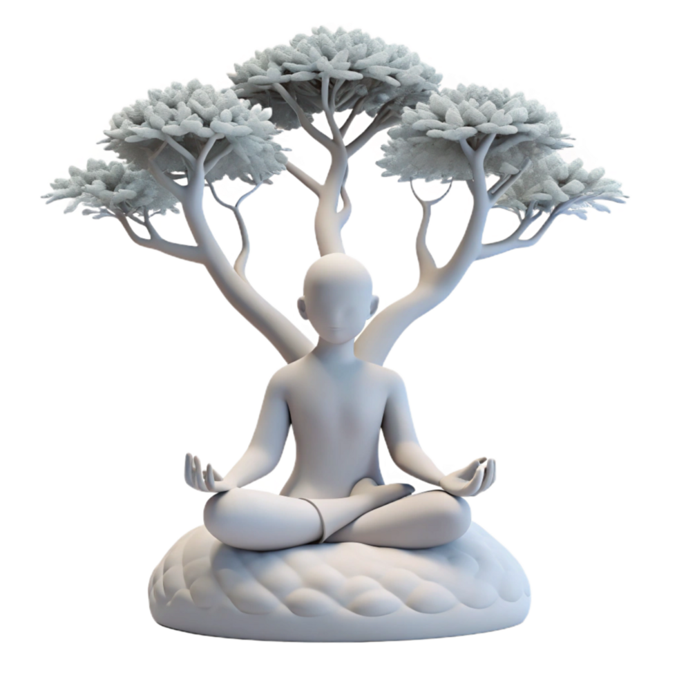 dramatic minimalist Silhouette of Person Meditating Under a Tree Cutout Element authentic png