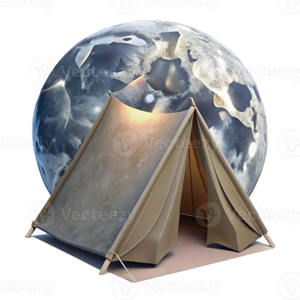 vibrant artistic Silhouette of Tent Under Full Moon Isolated premium png