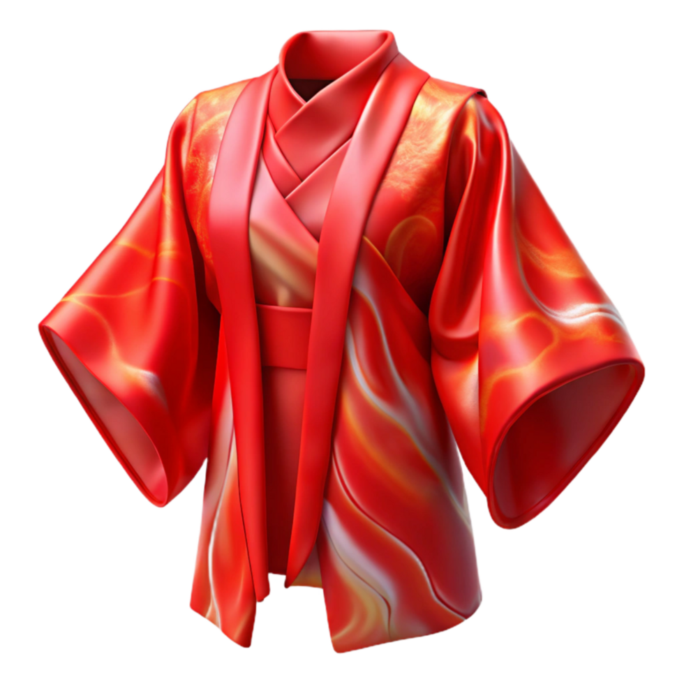 extraordinary traditional Silk Kimono Bright Red Flowing Transparent Background exclusive png