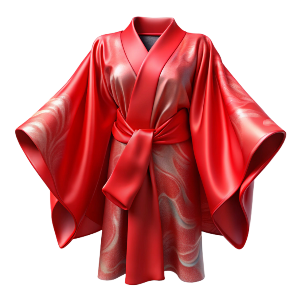 impressive vintage Silk Kimono Bright Red Flowing Transparent Background professional png