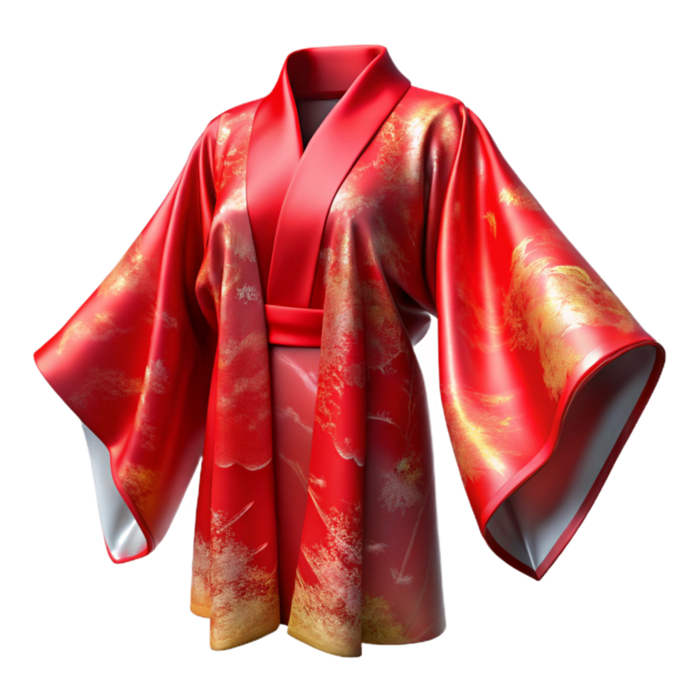 beautiful modern Silk Kimono Bright Red Flowing Transparent Background professional png