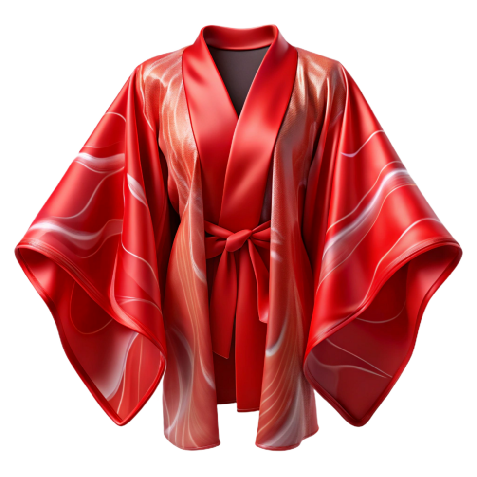 beautiful vintage Silk Kimono Bright Red Flowing Transparent Background authentic png