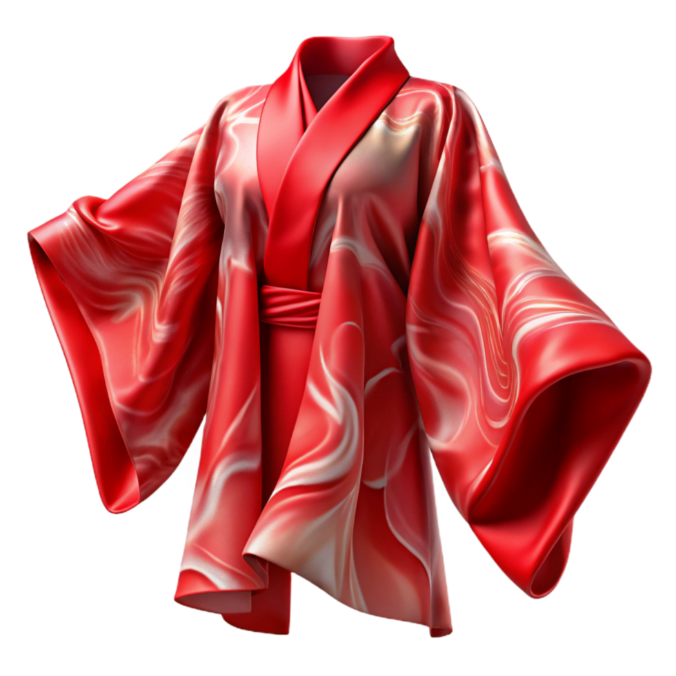stunning traditional Silk Kimono Flowing Red Fabric Transparent Background authentic png