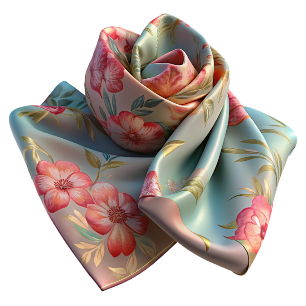 extraordinary vintage Silk Scarf with Floral Pattern Transparent Background Cutout professional png