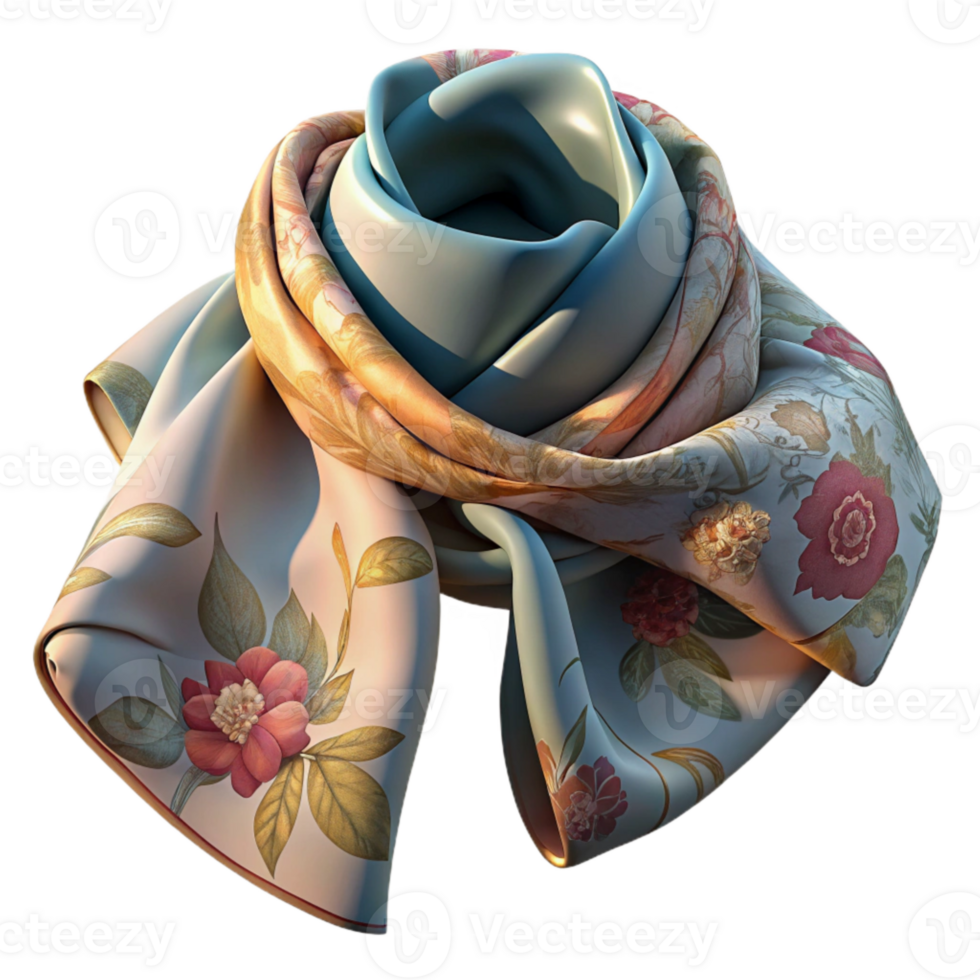vibrant traditional Silk Scarf with Floral Pattern Transparent Background Cutout high resolution png