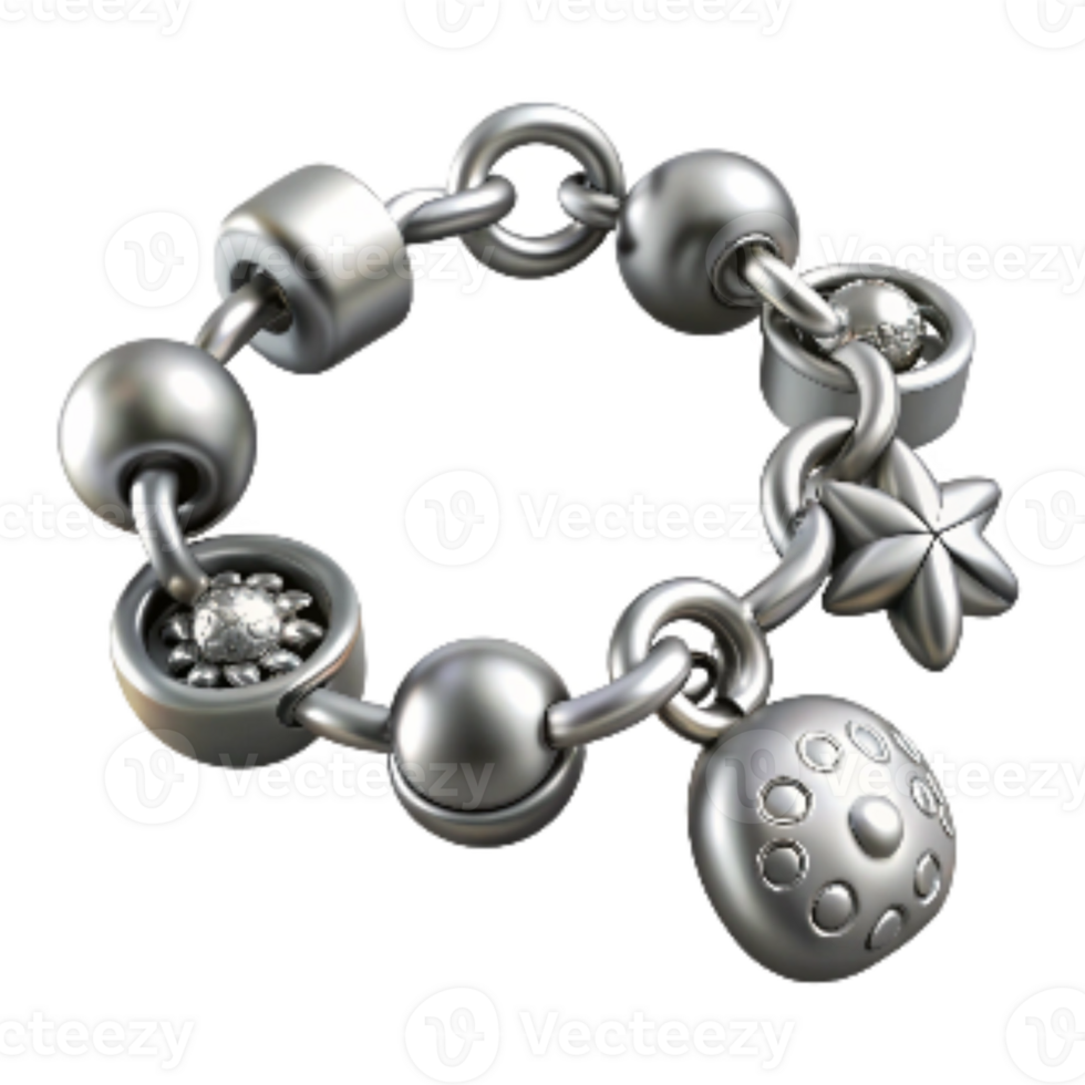 vibrant rustic Silver Bracelet with Charms Cutout high resolution png