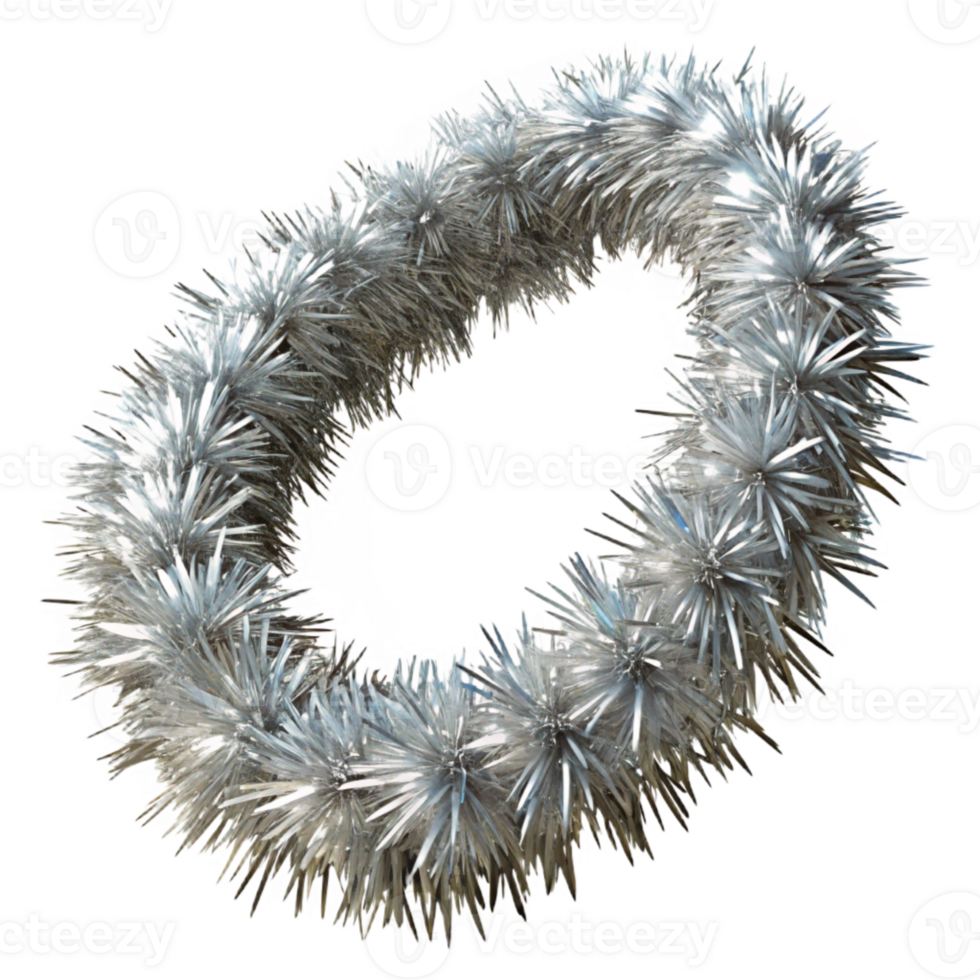 beautiful rustic Silver Christmas Garland with Tinsel Transparent Background Isolated professional png