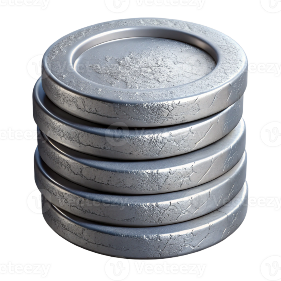 wonderful rustic Silver Coin Stack Side View Cutout premium png