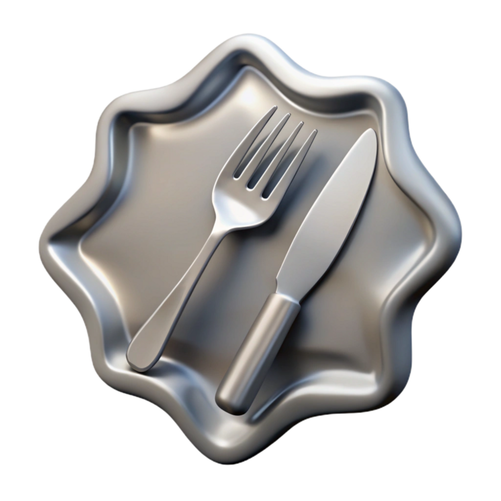serene creative Silver Fork and Knife Cutout Transparent Background high quality png