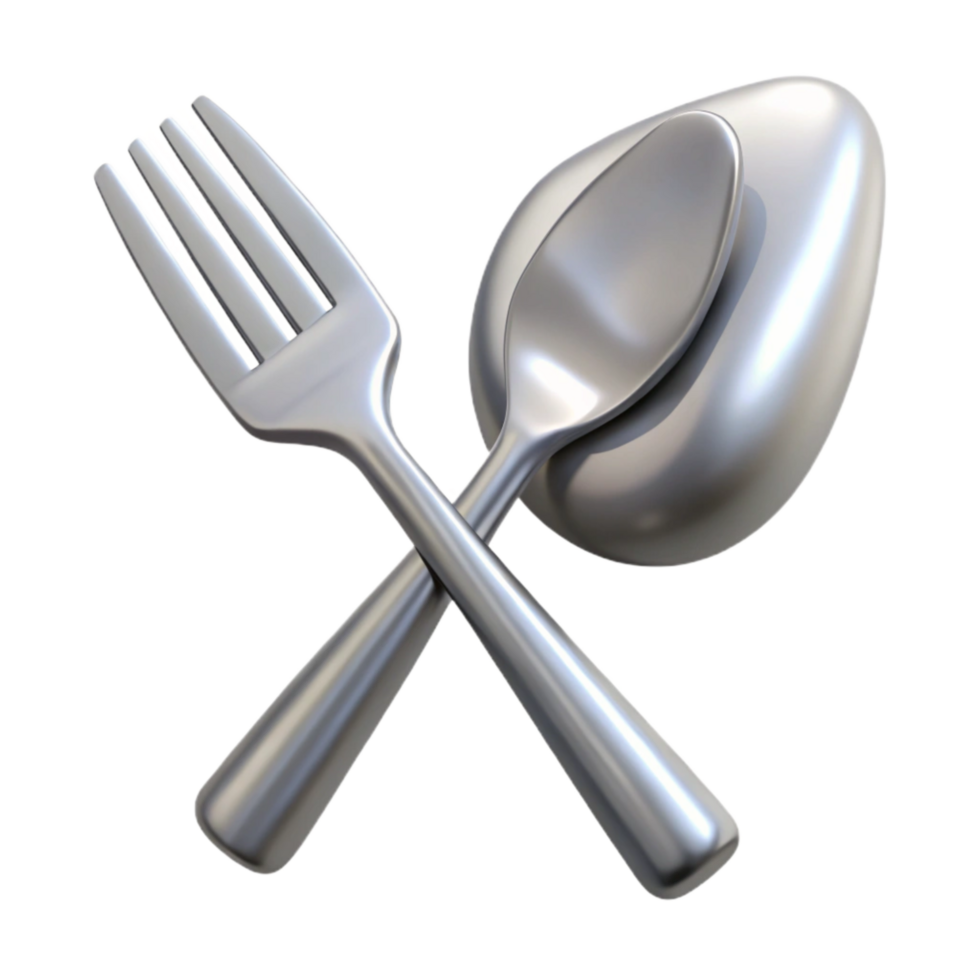 vibrant artistic Silver Fork and Knife Cutout Transparent Background high resolution png