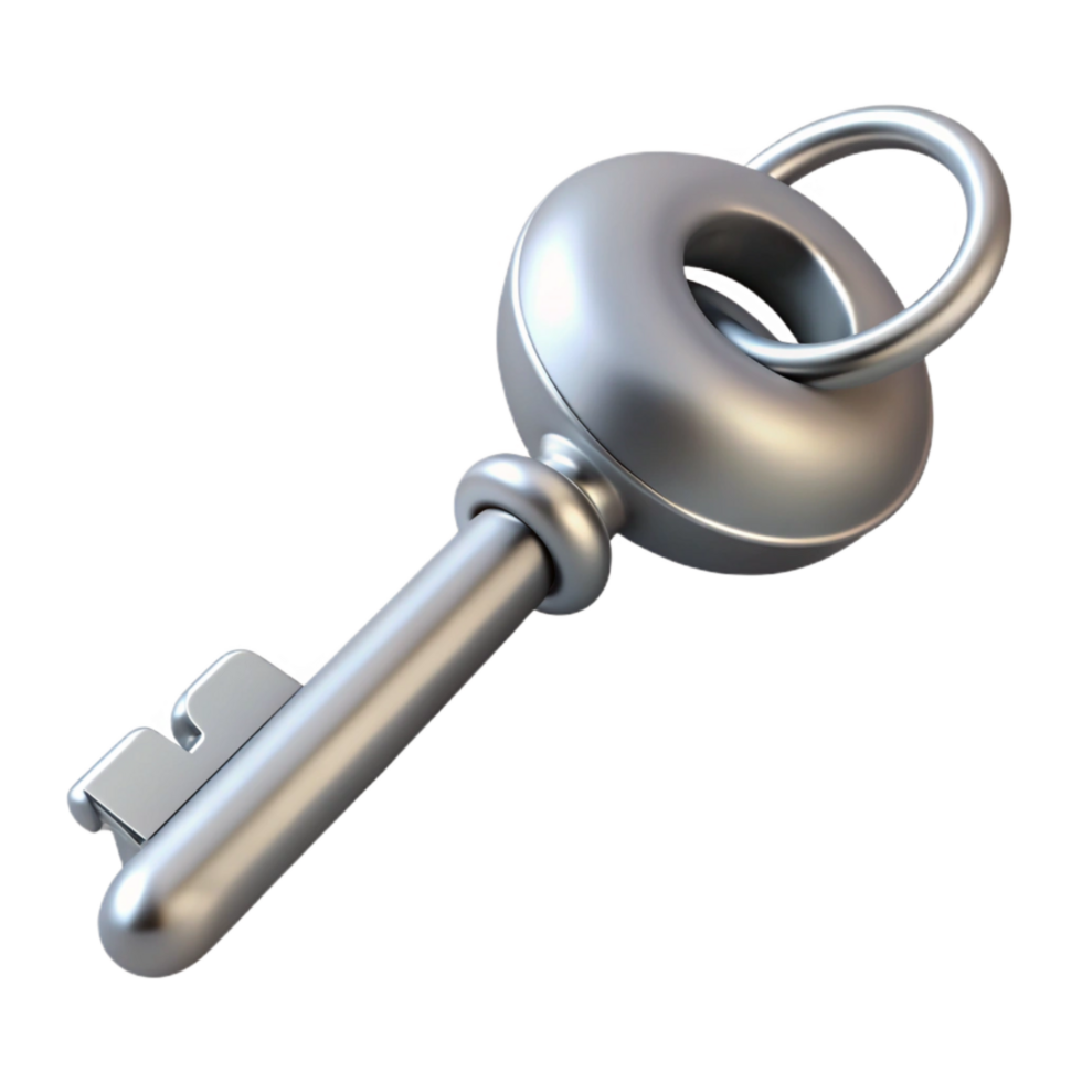 serene creative Silver Key with Chain Isolated Element high quality png