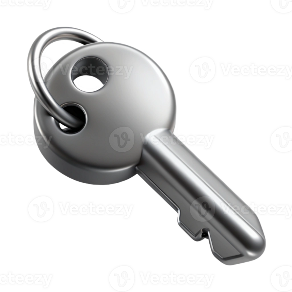 impressive modern Silver Key with Keychain Isolated Element premium png