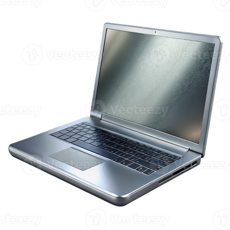wonderful artistic Silver Laptop Front View Isolated with Realistic Reflections genuine png