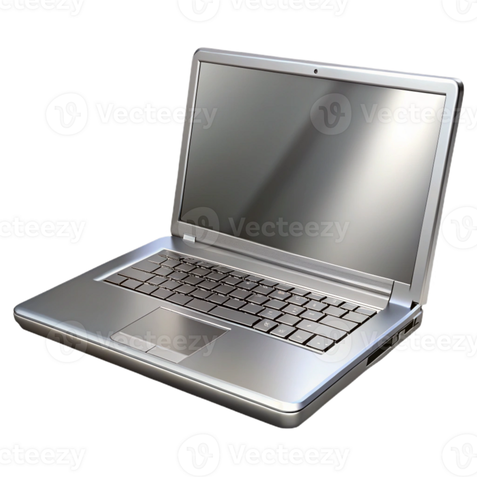 vibrant abstract Silver Laptop Front View Isolated with Realistic Reflections png