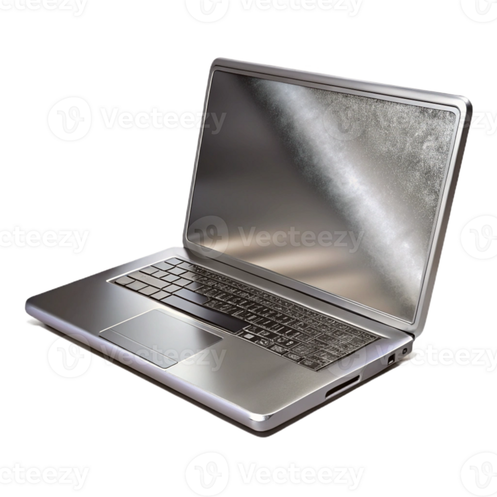 wonderful modern Silver Laptop Front View Isolated with Realistic Reflections authentic png