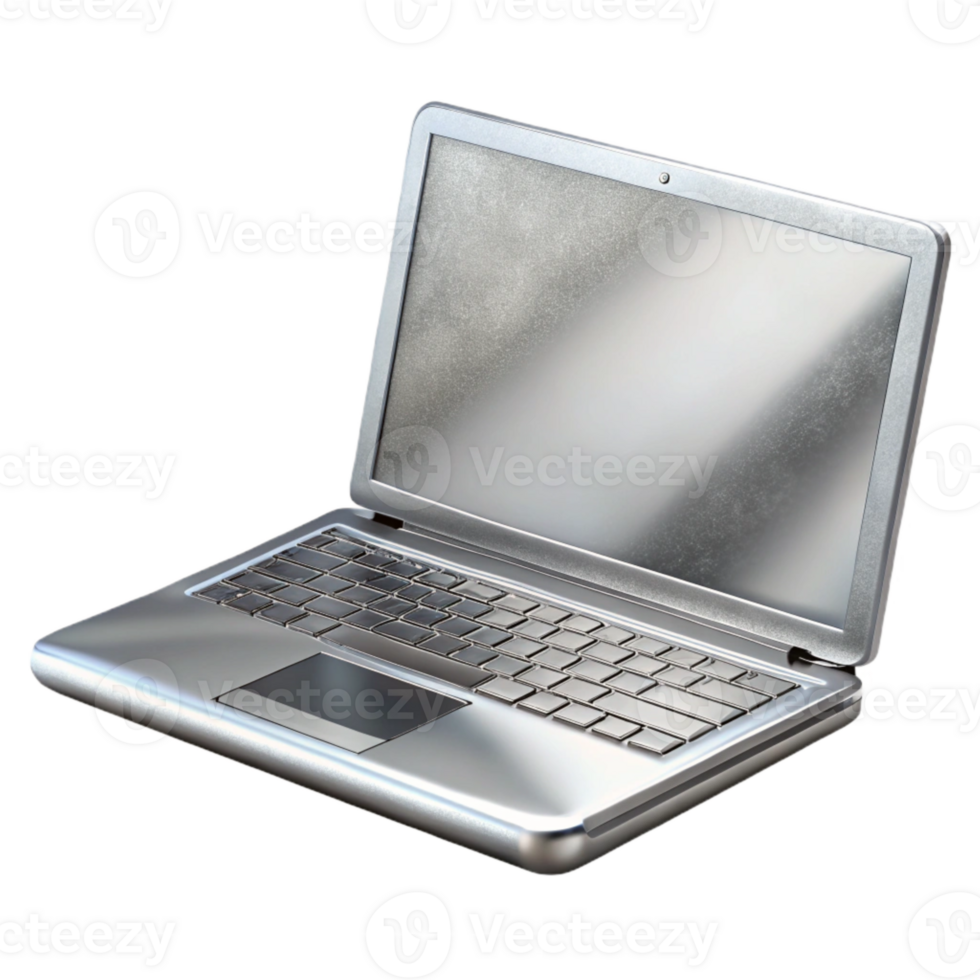 serene contemporary Silver Laptop with Blank Screen Isolated on Transparent Background high resolution png