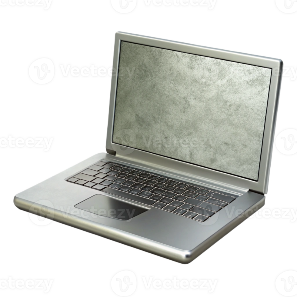 dramatic modern Silver Laptop with Blank Screen Isolated on Transparent Background high resolution png