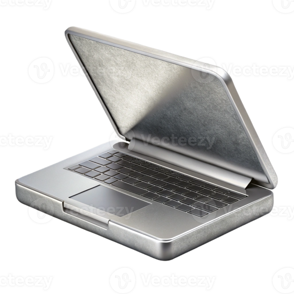 dramatic creative Silver Laptop with Open Screen Isolated Element detailed png