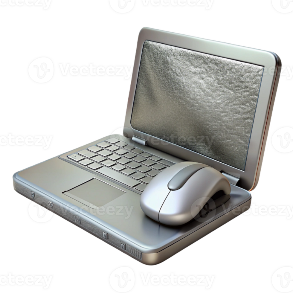 stunning vintage Silver Laptop with External Mouse Isolated Element genuine png
