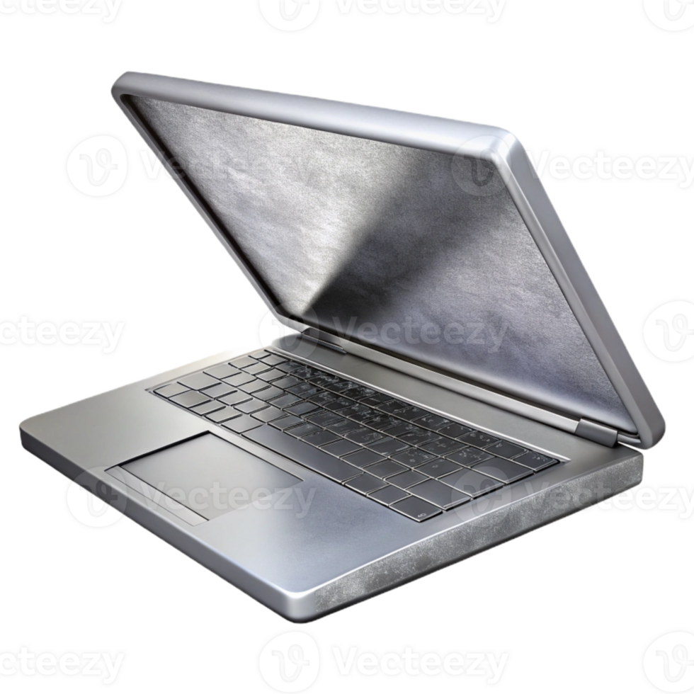 impressive contemporary Silver Laptop with Open Screen Isolated Element authentic png