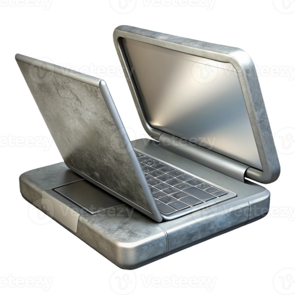 vibrant contemporary Silver Laptop with Open Screen Isolated Element high quality png