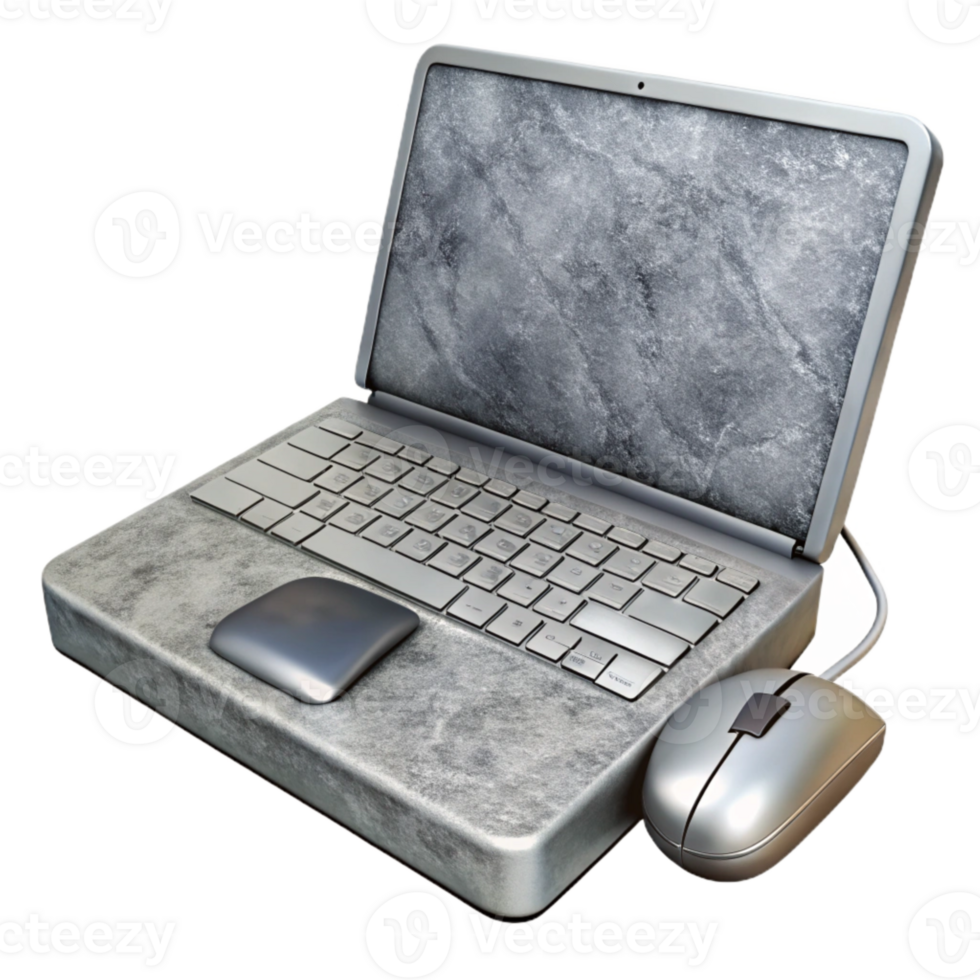 vibrant modern Silver Laptop with External Mouse Isolated Element high resolution png
