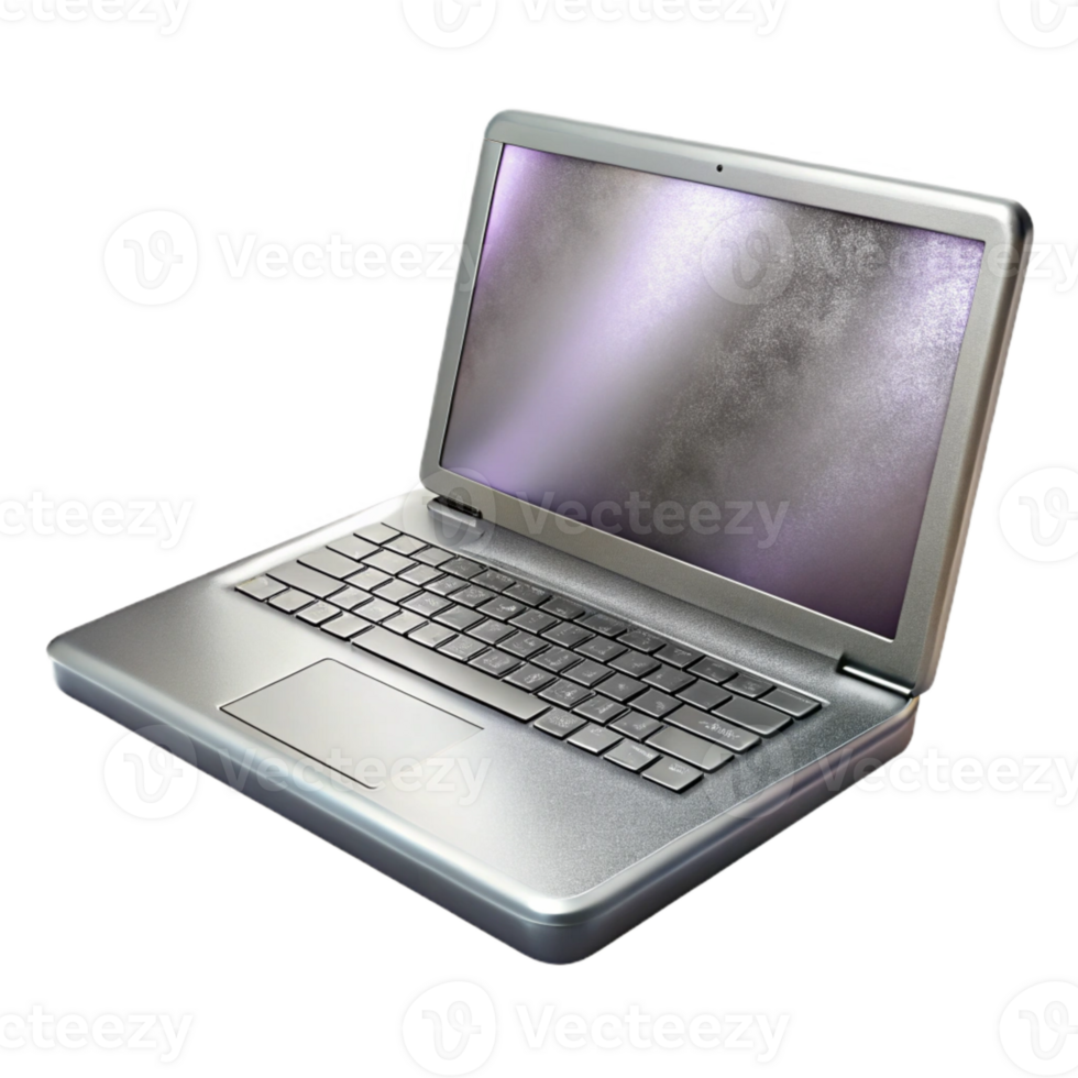 stunning artistic Silver Laptop with Open Screen Isolated Element png