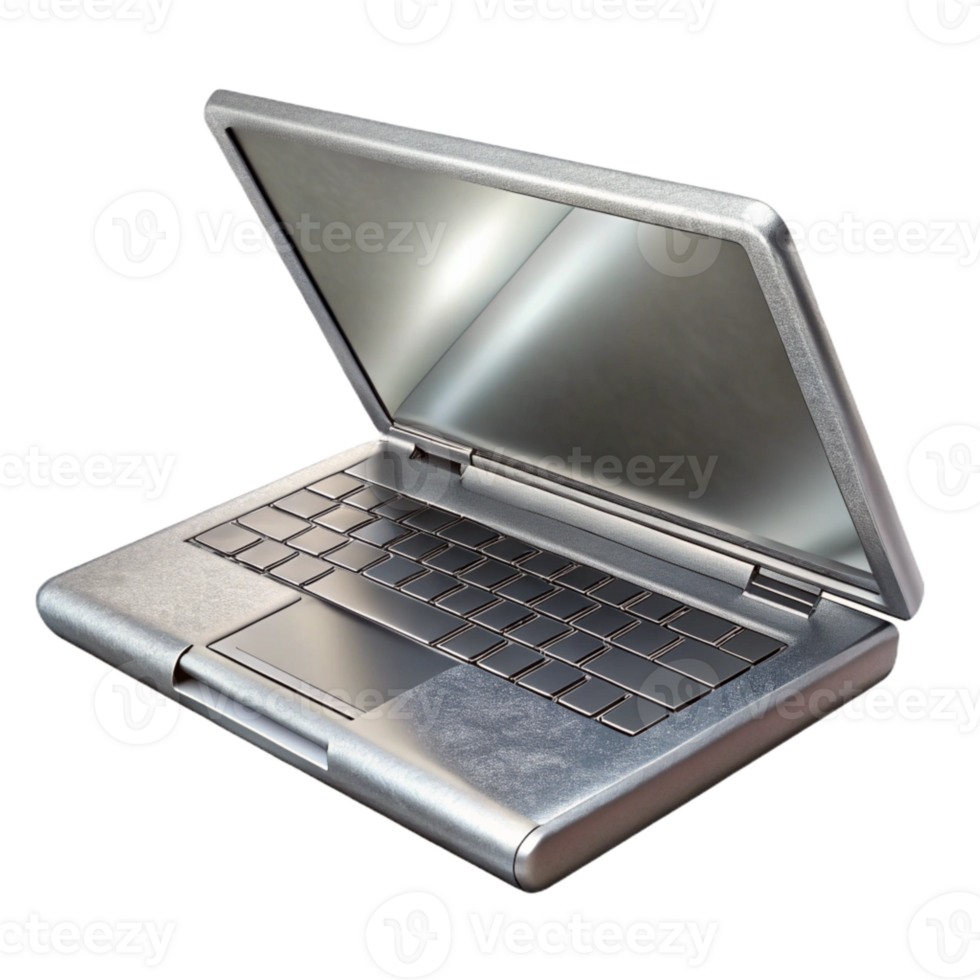 impressive vintage Silver Laptop with Open Screen Isolated Element high quality png