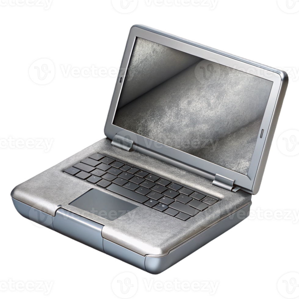 impressive vintage Silver Laptop with Open Screen Isolated Element detailed png