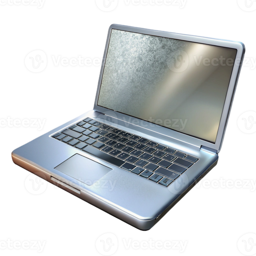 serene vintage Silver Laptop with Open Screen Isolated Element genuine png