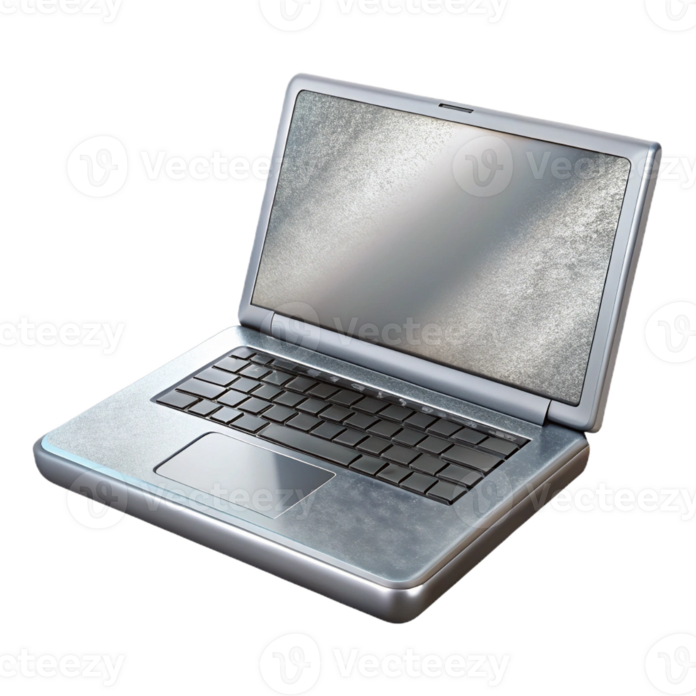 dramatic abstract Silver Laptop with Open Screen Isolated Element high resolution png