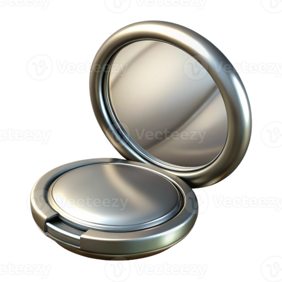 dramatic minimalist Silver Makeup Mirror Compact Isolated on Transparent Background professional png
