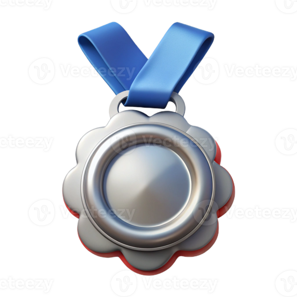 impressive minimalist Silver Medal with Ribbon Isolated Element professional png