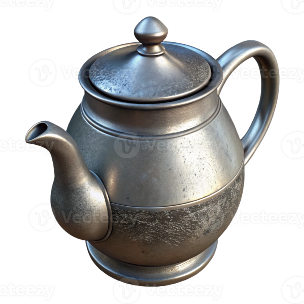 elegant abstract Silver Metal Teapot with Lid Isolated on Transparent Background exclusive png