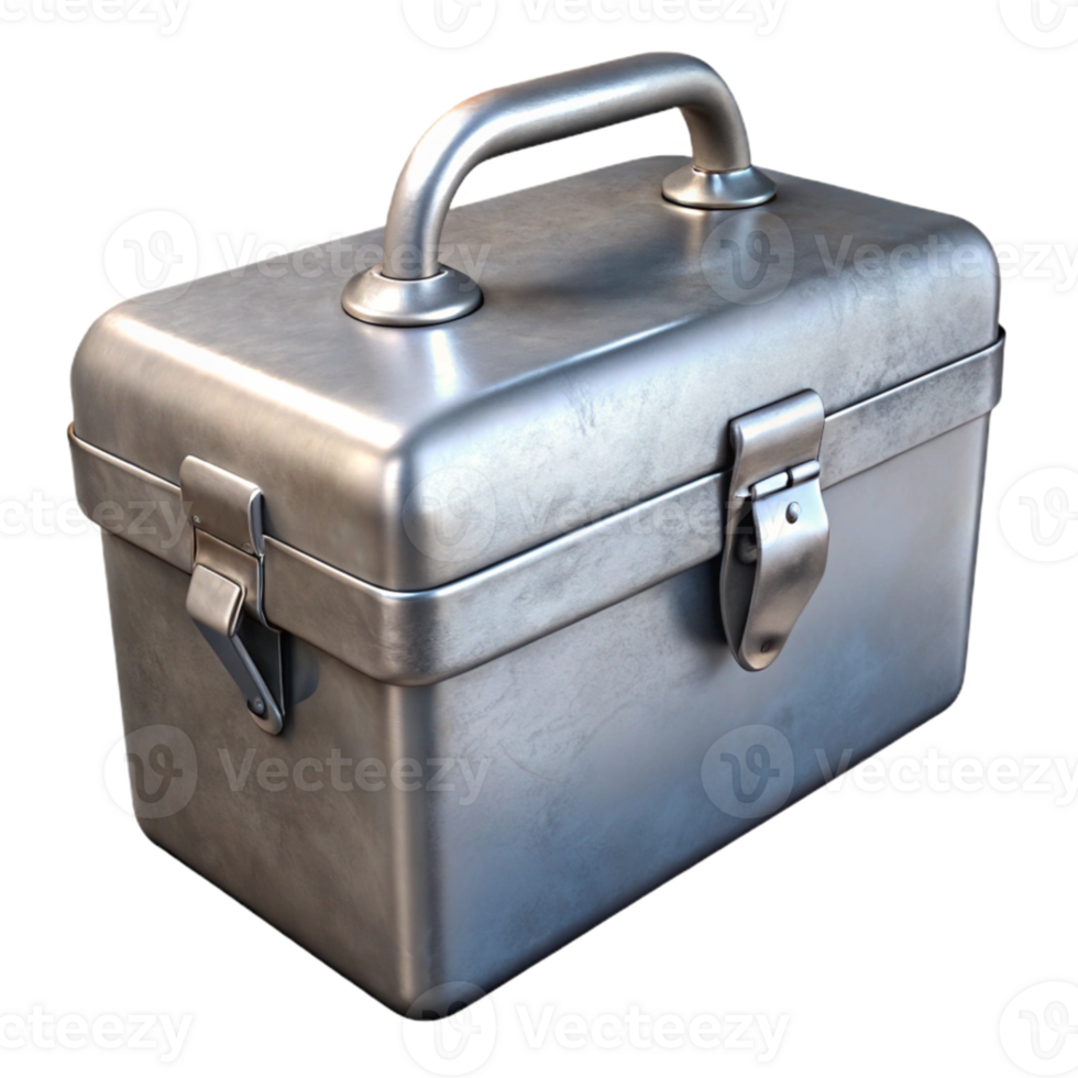 serene vintage Silver Metal Toolbox with Handle Isolated detailed png