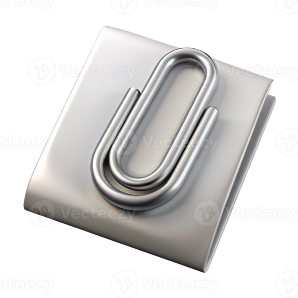 stunning minimalist Silver Paperclip on White Paper Transparent Background professional png