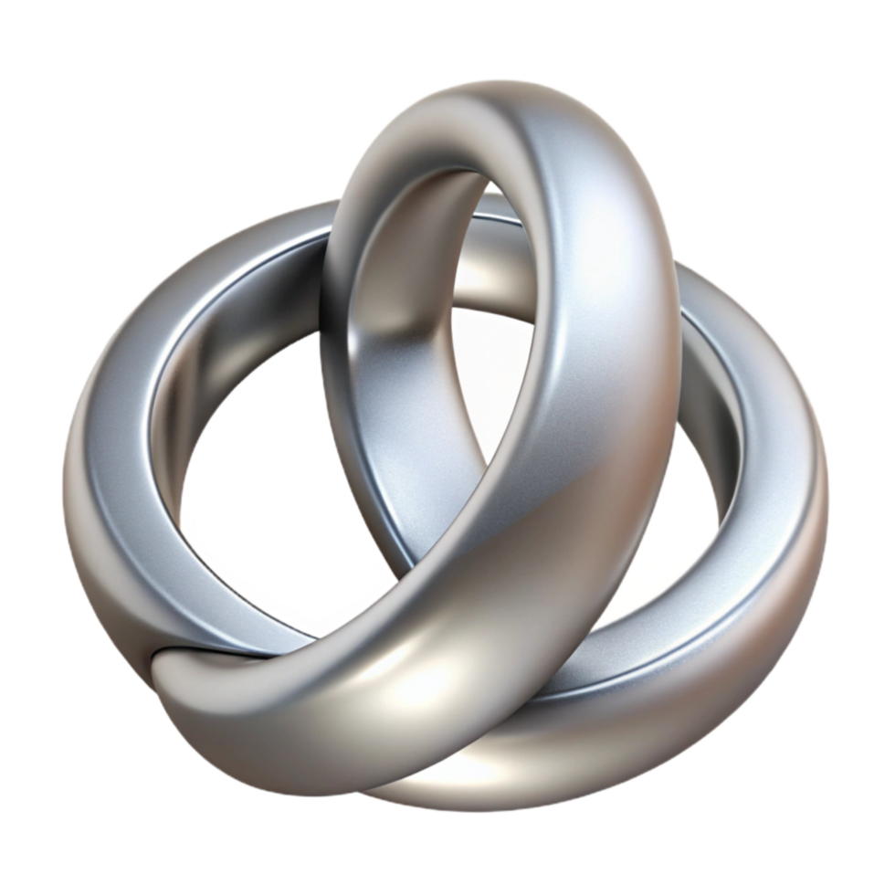 elegant minimalist Silver Wedding Rings Interlocked Isolated Transparent Background detailed png