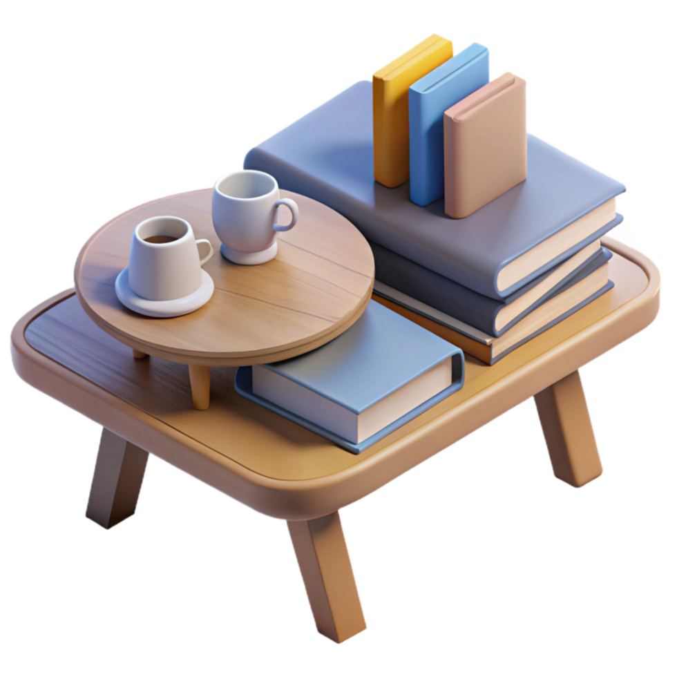 serene abstract Simple Coffee Table with Books and Magazines Transparent Background detailed png