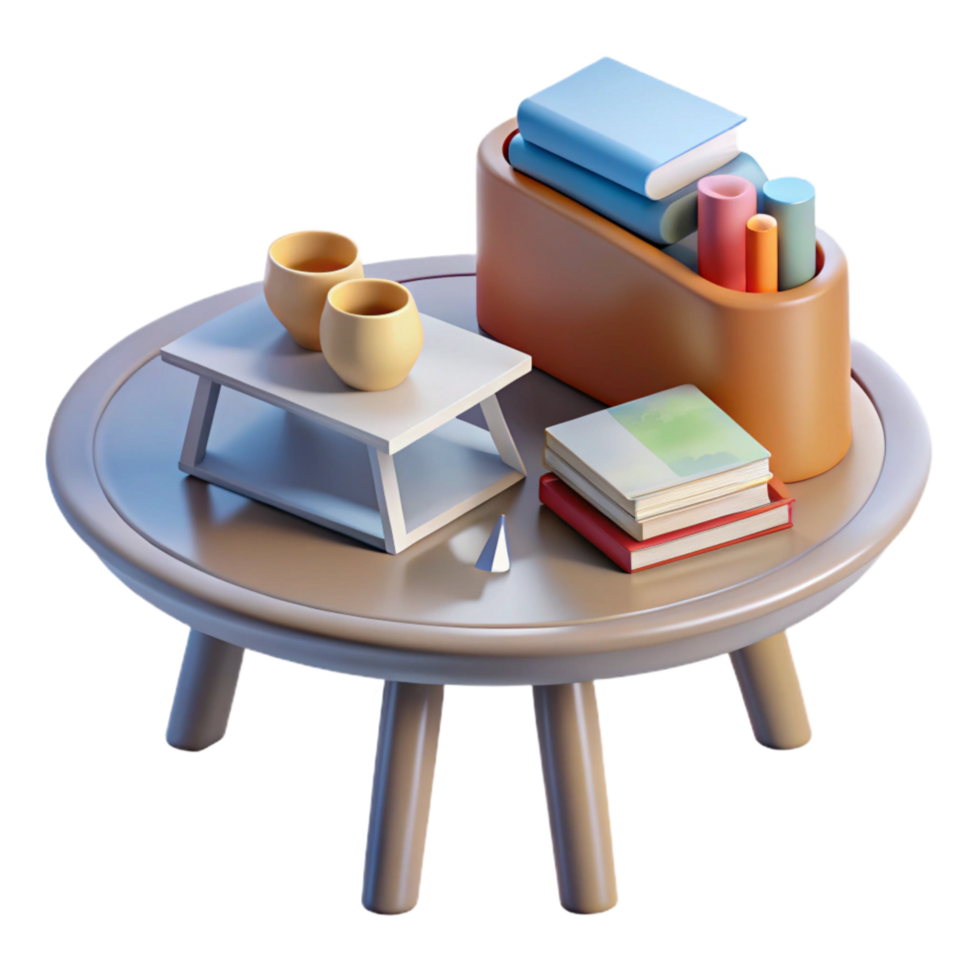 beautiful artistic Simple Coffee Table with Books and Magazines Transparent Background png