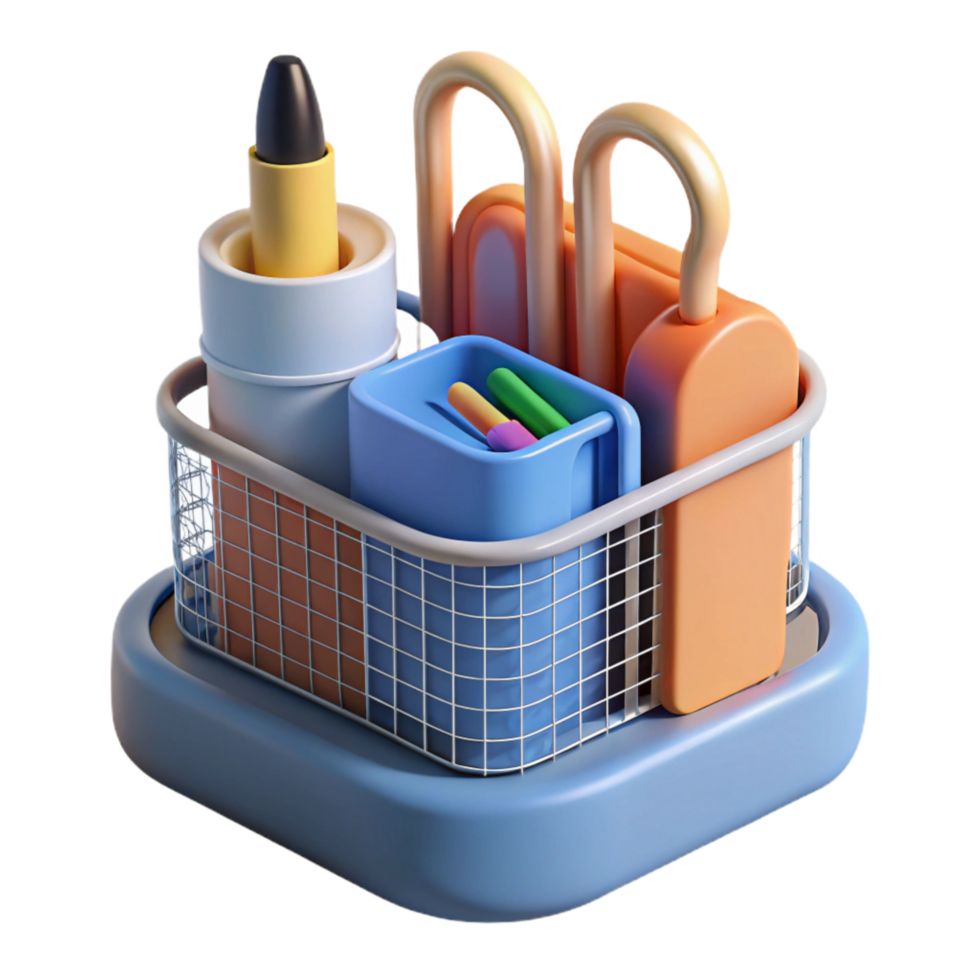 vibrant artistic Simple Desk Organizer with Pencils Transparent Bg detailed png