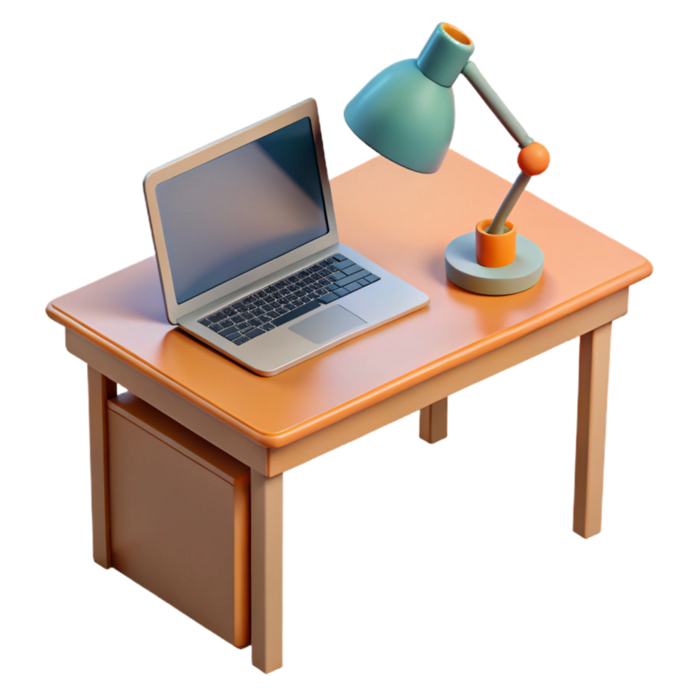 elegant rustic Simple Desk with Laptop Transparent Background genuine png