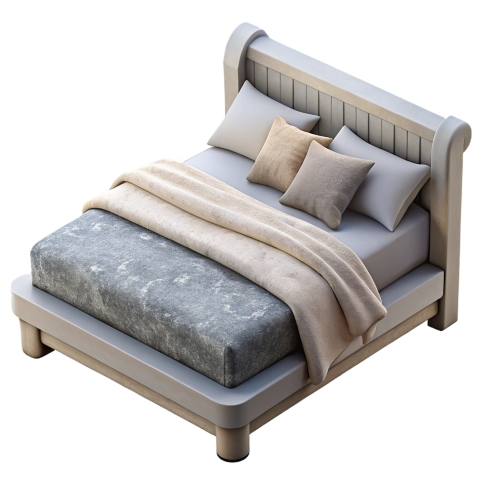 vibrant creative Simple White Bed Frame with Gray Bedding Transparent Background high resolution png