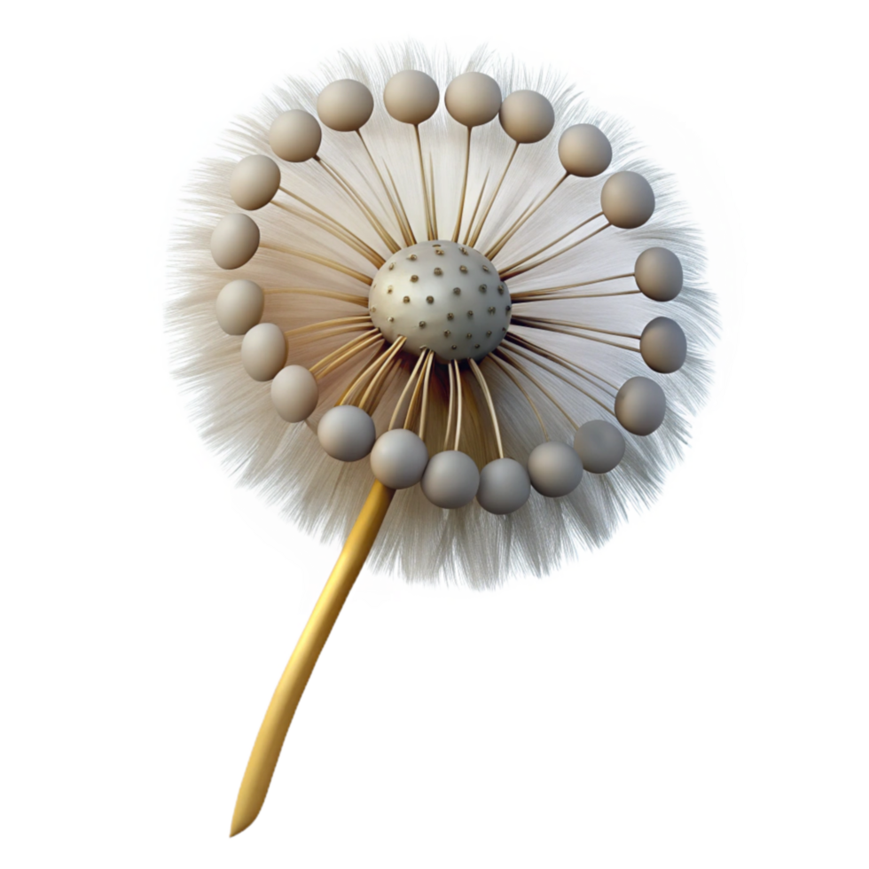 vibrant minimalist Single Dandelion Seedhead with Seeds Isolated original png